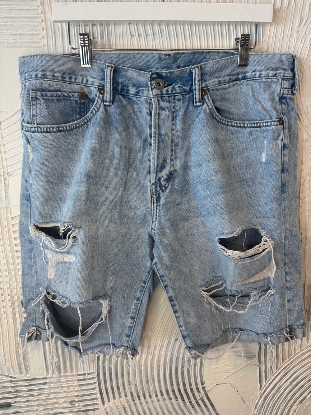 H&M Light Blue Distressed Denim Shorts N0495